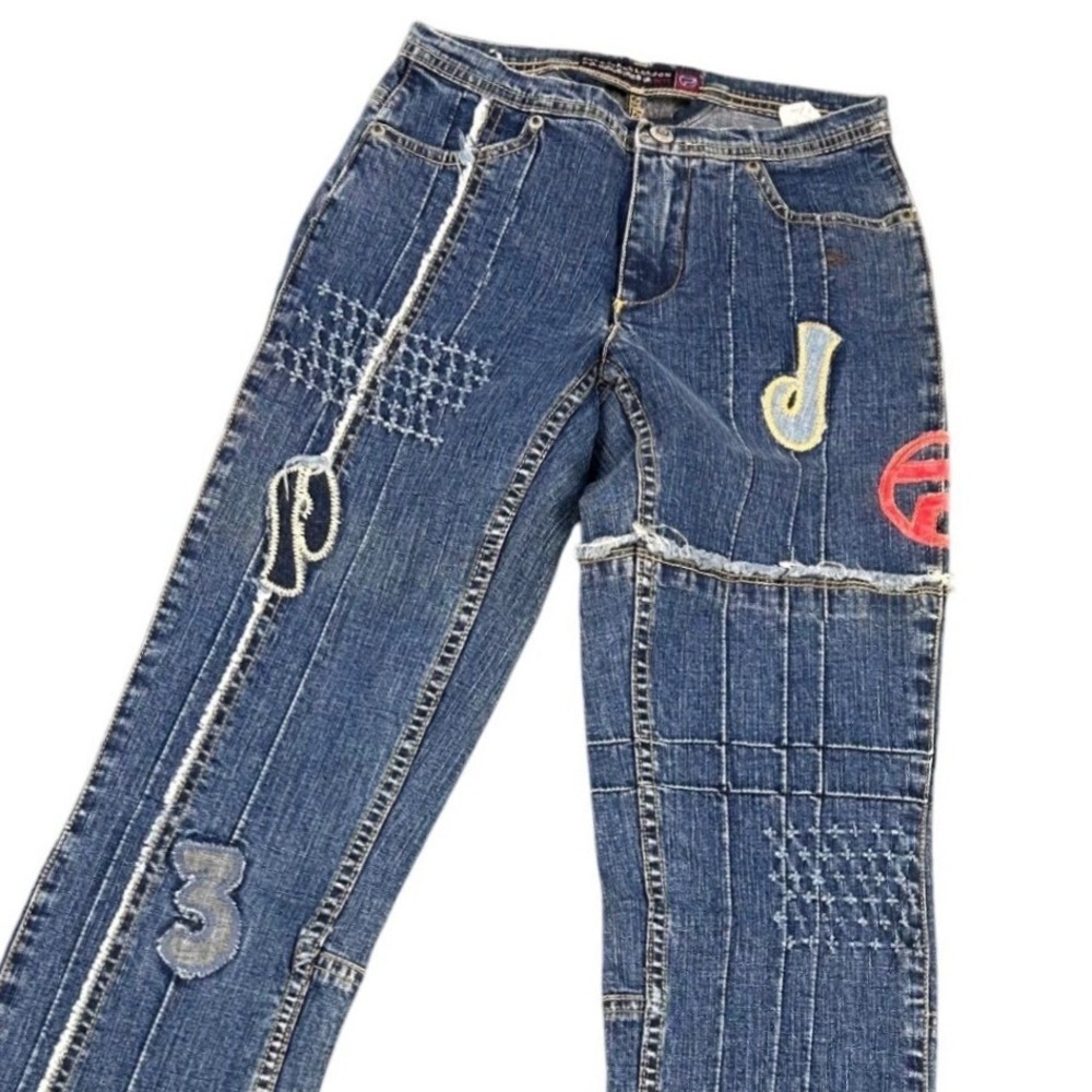 VTG RARE Pepe Jeans Patchwork Flare‎ Jeans Wide Leg Sandblast Size 24 NWT